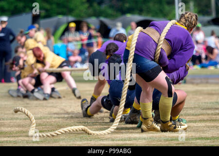 Stonehaven, Scotland - 15 July, 2018: Women's Tug of War event at the Highland Games in Stonehaven, Scotland. Stock Photo