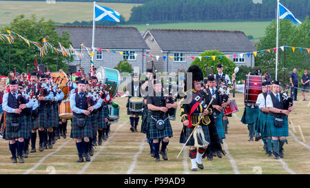 Stonehaven, Scotland - 15 July, 2018: Pipe bands marching onto the field at the Highland Games in Stonehaven, Scotland. Stock Photo