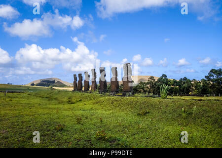 Moais statues, ahu Akivi, easter island, Chile Stock Photo