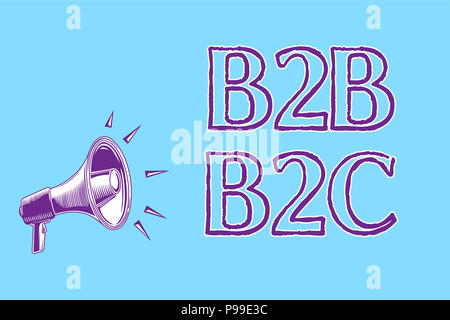 Word writing text B2B B2C. Business concept for two types for sending emails to other people Outlook accounts Megaphone loudspeaker blue background im Stock Photo