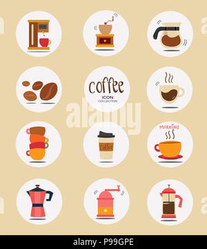 flat vector coffee stuff icon collection Stock Vector