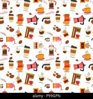 flat vector coffee stuff pattern seamless Stock Vector
