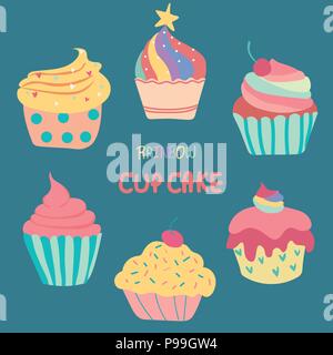 doodle hand drawn rainbow cute cup cake doodle hand drawn rainbow cute cup cake Stock Vector