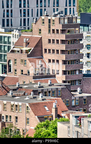 Rotterdam, The Netherlands, June 3, 2018: the Spaansekade housing by Piet Blom, modest brick highrise from the 1980's Stock Photo