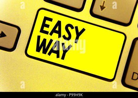Writing note showing Easy Way. Business photo showcasing making hard decision between two less and more effort method Keyboard yellow Intention create Stock Photo