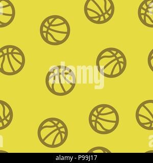 Basketball ball pattern seamless. Vector illustration. Yellow background. Stock Vector