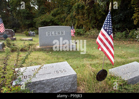 The graves of astronaut John Glenn’s parents at New Concord cemetery, Ohio. Stock Photo