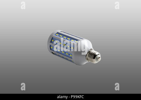 LED corn lamp. Close-up. Isolated on a gray background. Stock Photo