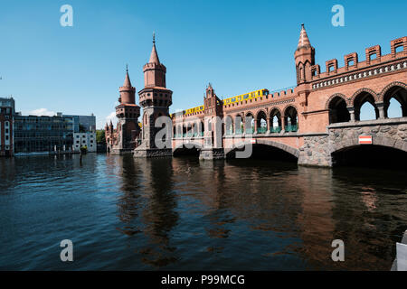 Berlin, Germany - july 2018: Subway train crossing the Oberbaum Bridge (Oberbaumbrücke) in Berlin, Germany Stock Photo