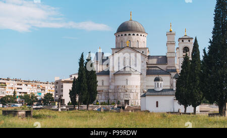 Cathedral of the Resurrection of Christ, a Serbian Orthodox Chruch, in a quiet neighbourhood of Podgorica Stock Photo