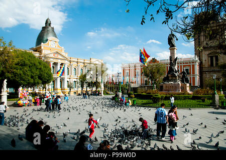 LA PAZ, BOLIVIA - September 6 2014: The Plaza Murillo is the central plaza of the political life of Bolivia Stock Photo