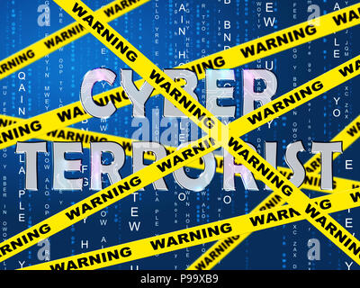 Cyber Terrorist Extremism Hacking Alert 2d Illustration Shows Breach Of Computers Using Digital Espionage And Malware Stock Photo