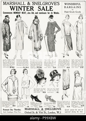 1920s old vintage original advert advertising winter sale of women's fashion clothing by Marshall & Snelgrove of London England UK in English magazine circa 1924 Stock Photo