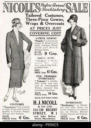 1920s old vintage original advert advertising HJ Nicoll before annual stocktaking sale of women's clothing in English magazine circa 1924 Stock Photo