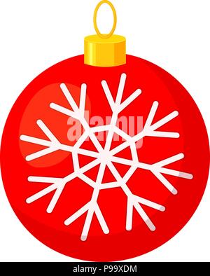Colorful cartoon christmas ball snowflake. Xmas tree decoration. New year themed vector illustration for icon, sticker, patch, label, sign, badge, cer Stock Vector