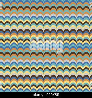 Vector ikat wave feather oriental retro bright colours seamless pattern Stock Vector
