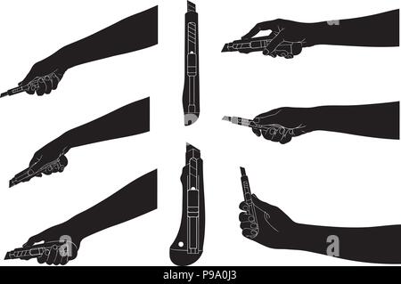 Set of different utility knives isolated on white Stock Vector