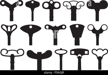 Set of different wind up keys isolated on white Stock Vector