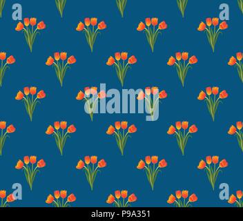 Orange Tulip on Indigo Blue Background. Vector Illustration. Stock Vector