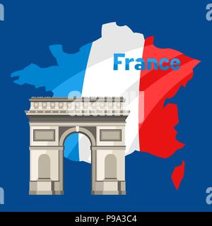 Triumphal Arch on map of France. Stock Vector