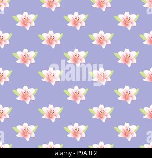 Pink Lily Flower on Purple Background. Vector Illustration. Stock Vector