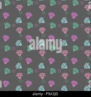 Vector seamless pattern with colorful diamonds on black background. Fashion background with crystal Stock Vector