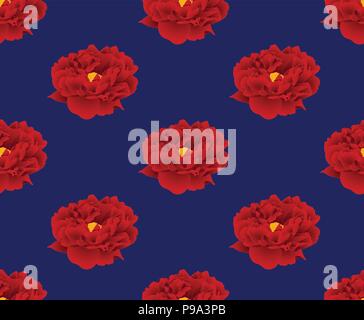 Red Peony on Navy Blue Background. Vector Illustration. Stock Vector