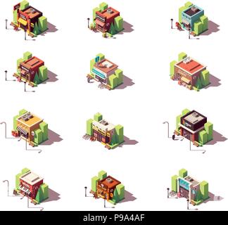 Vector isometric shops icon set Stock Vector