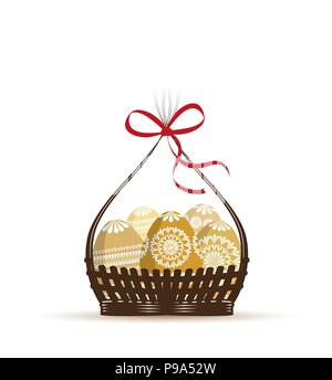 Set of vector Easter eggs in baskets, decorated eggs Stock Vector