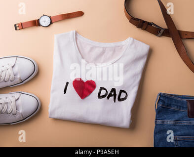 Fathers day greeting card concept. Flat lay. Stock Photo