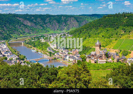 High Angle view on Cochem and Mosel River in Germany Stock Photo