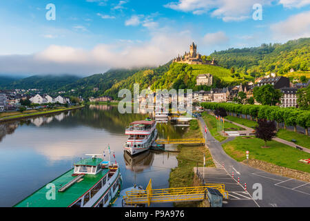 Cochem and Mosel River in Germany around sunrise Stock Photo