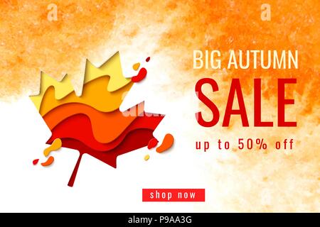 Vector Autumn sale template banner with maple leaf Stock Vector