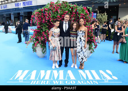 Ol parker (second left) , Thandie Newton and daughters attending the premiere of Mamma Mia! Here We Go Again held at the Eventim Hammersmith Apollo, London. Stock Photo