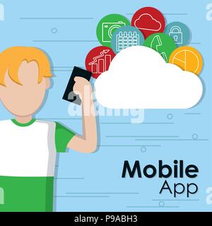 Young man and smartphone Stock Vector
