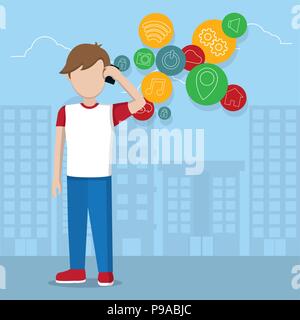 Young man and smartphone Stock Vector