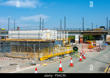 Bridge supports for the Metrolink Trafford Park tram line, under construction at Pomona, Trafford, Manchester, England, UK Stock Photo