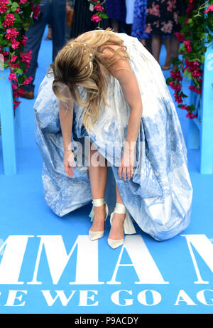 Lily James attending the premiere of Mamma Mia! Here We Go Again held at the Eventim Hammersmith Apollo, London. Stock Photo