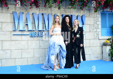 Lily James, Cher and Amanda Seyfried attending the premiere of Mamma Mia! Here We Go Again held at the Eventim Hammersmith Apollo, London. Stock Photo