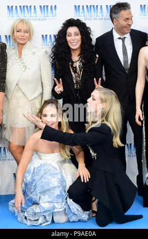 Cher, Lily James and Amanda Seyfried attending the premiere of Mamma Mia! Here We Go Again held at the Eventim Hammersmith Apollo, London. Stock Photo