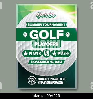 Golf Poster Vector. Design For Sport Bar Promotion. Golf Ball. Modern Tournament. A4 Size. Championship Golf League Flyer Template. Game Illustration Stock Vector