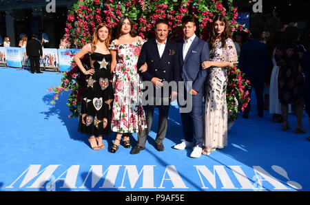 Andy Garcia (centre) and family attending the premiere of Mamma Mia! Here We Go Again held at the Eventim Hammersmith Apollo, London. Stock Photo