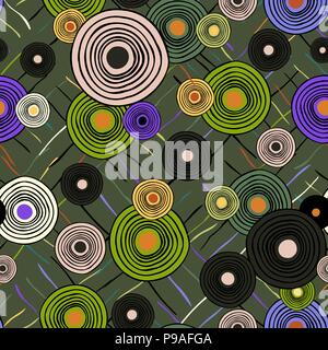 Seamless repeating ethnic pattern from circles and lines Stock Vector