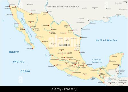 The detailed map of the Mexico with regions or states and cities ...