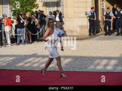 France's Antoine Griezmann wife Erika Choperana and their daughter Mia  during the 2018 FIFA World Cup Russia game, France vs Denmark in Luznhiki  Stadium, Moscow, Russia on June 26, 2018. France and