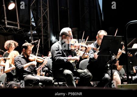 Athens, Greece. 16th July, 2018. Musicians part of the Scorpions live seen performing the 'Crazy World Tour' at Kalimarmaro Stadium in Athens Credit: Eleni Paroglou/SOPA Images/ZUMA Wire/Alamy Live News Stock Photo