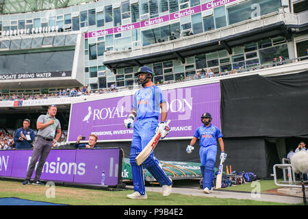 Emerald Headingley, Leeds, UK. 17th July 2018. 17th July 2018 , Emerald Headingley, Leeds, 3rd ODI Royal London One-Day Series, England v India;Rohit Sharma of India and Shikhar Dhawan of India  walk out to bat first Credit: News Images /Alamy Live News Stock Photo