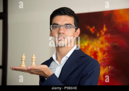 Chess Grandmaster Anish GIRI, Netherlands, NED, Portrait, Portrait,  Portrait, cropped single image, single motive, press conference in front of  the Sparkassen Chess-Meeting 2018 on 13.07.2018 in Dortmund Â