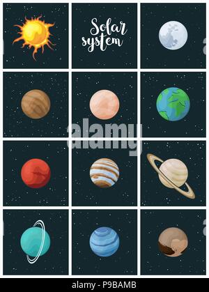 Solar system vector clip art set of 11 astronomy elements sun moon and planets Stock Vector