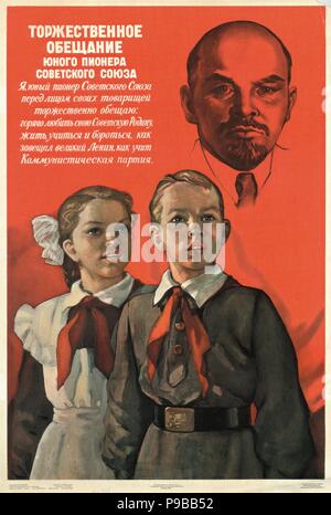 Solemn oath of a young Soviet pioneer. Museum: Russian State Library, Moscow. Stock Photo